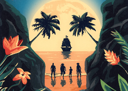 Illustrator Harry Milburn's illustration of a reimagined book cover for Treasure Island.