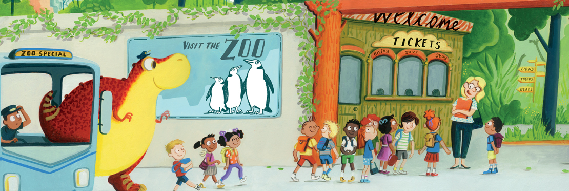 Colourful dinosaur illustration by illustrator Garry Parsons, represented by Kids Corner Illustration Agency