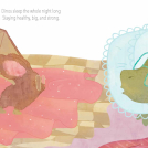 Illustrations from the children's dinosaur picture book, Nighty Night, Dinos, illustrated by Anna Doherty.