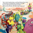 Illustrations from the illustrated book The Dinosaur that Pooped a Football, written by Tom Fletcher and Dougie Poynter from Mcfly and illustrated by Garry Parsons.