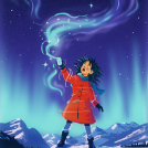 Harry Milburn's illustration of a girl looking up at the Northern Lights.